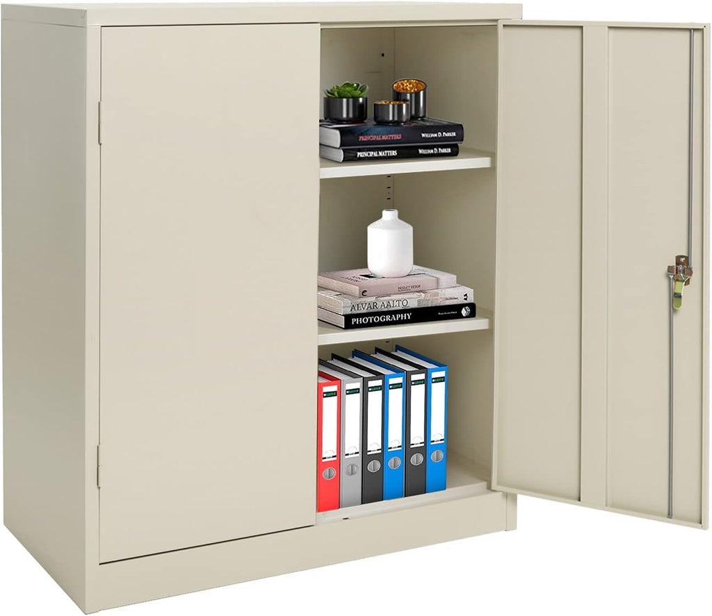 Black Locking Metal Storage Cabinet with 2 Doors and 2 Adjustable Shelves S474