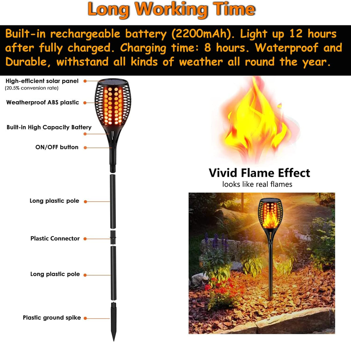 Solar Torch Lights, Waterproof Outdoor Dancing Flames Garden Lights, 43 96 LED R71587
