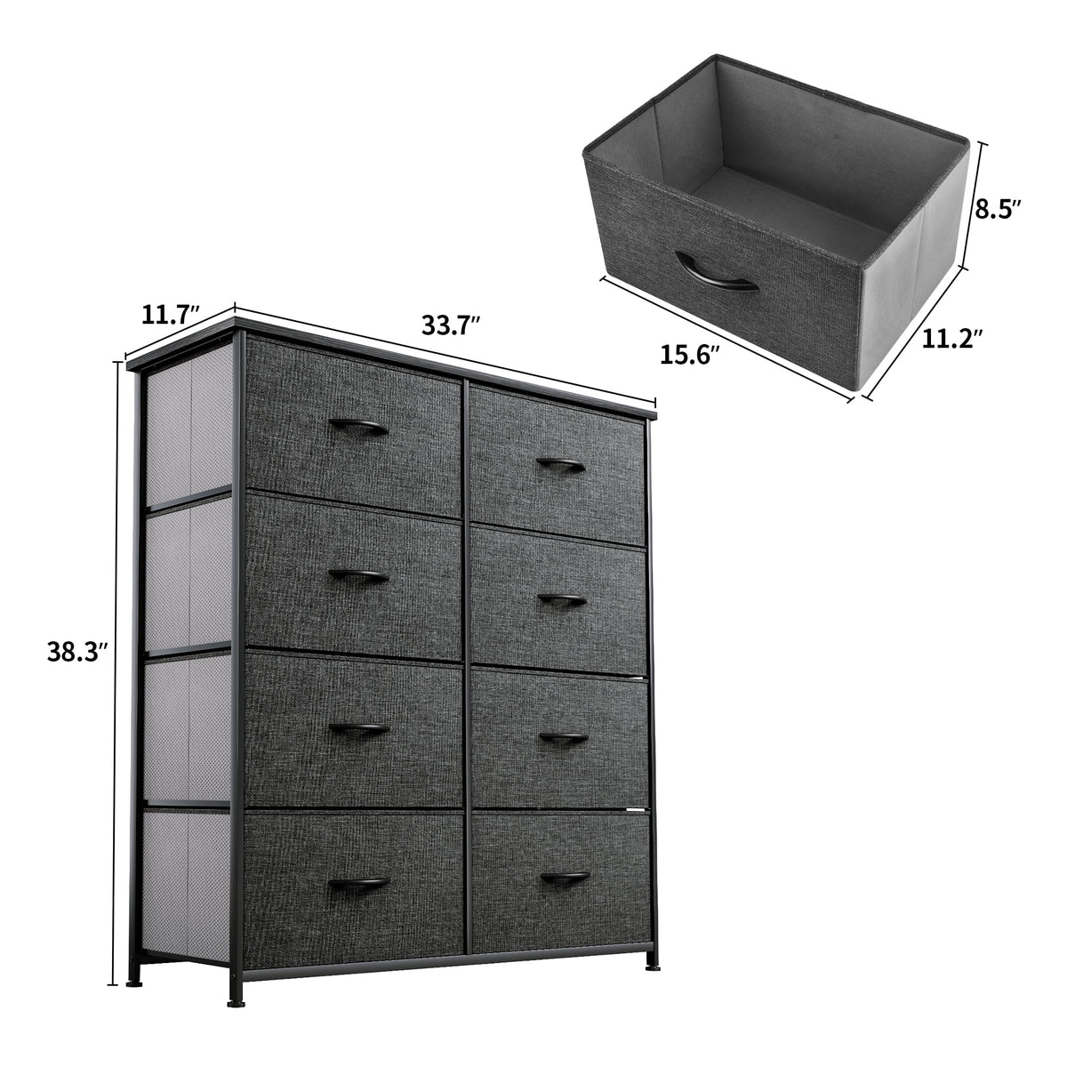 Black Gray 8 Drawer Dresser M287