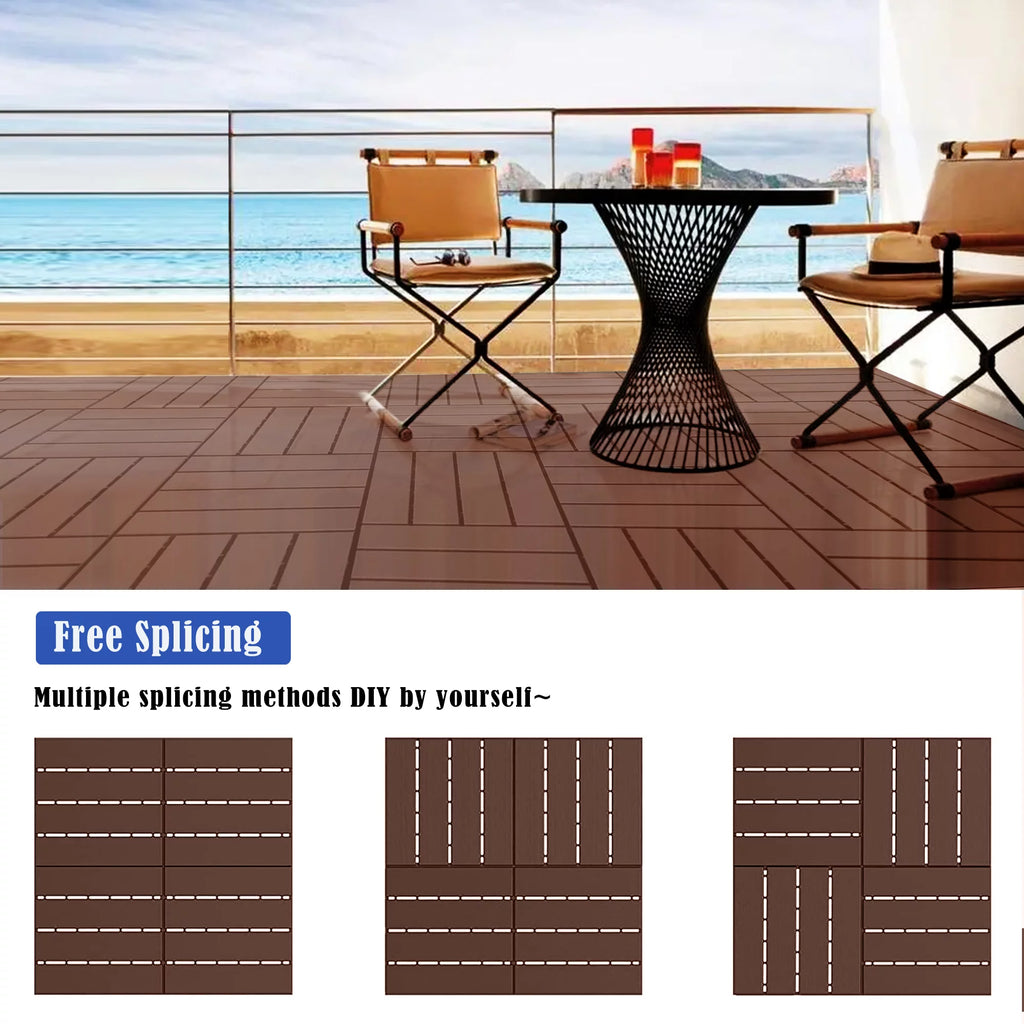 Interlocking Deck Tiles, 44 Pack Plastic Waterproof Outdoor Flooring, Dark Brown B403