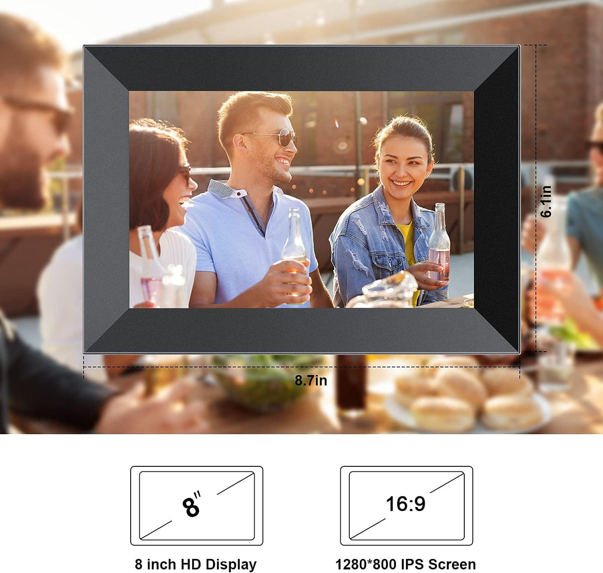 8 Inch Smart Digital Photo Frame with WiFi, IPS Touch Screen, 16GB Storage, Pack of 2 S27370