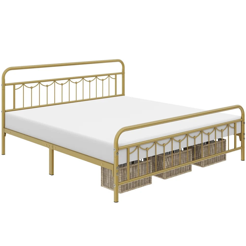 Queen Matte Black Metal Platform Bed Frame with Headboard and Footboard Z42818