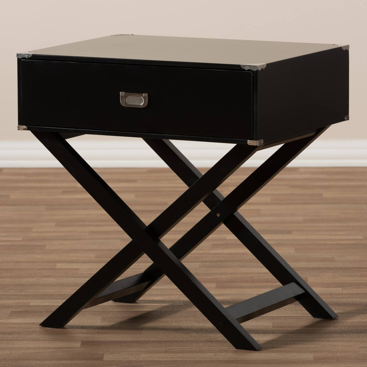 Black 1-Drawer Wooden Bedside Table Y840436