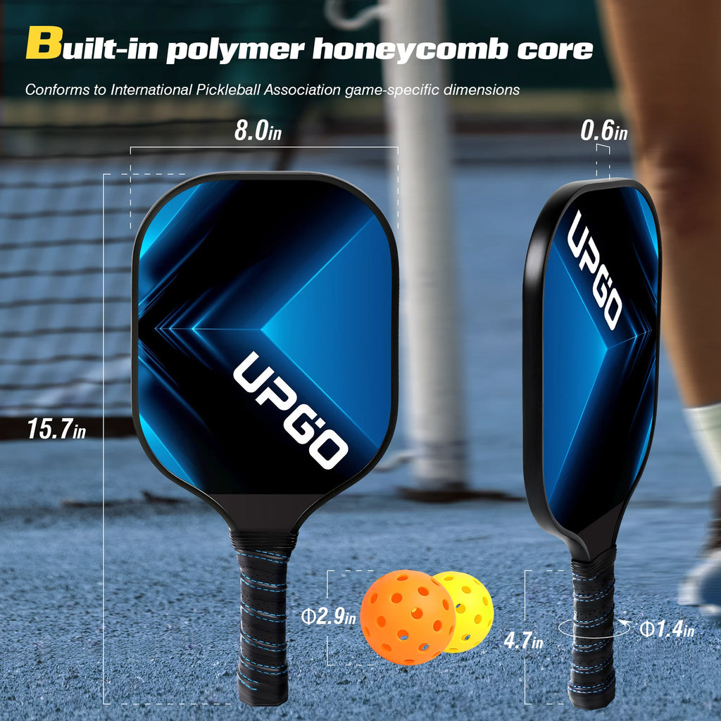 Graphite Fiber Polypropylene Honeycomb Core Pickleball Paddles Set with 4 Balls and Backpack C264011