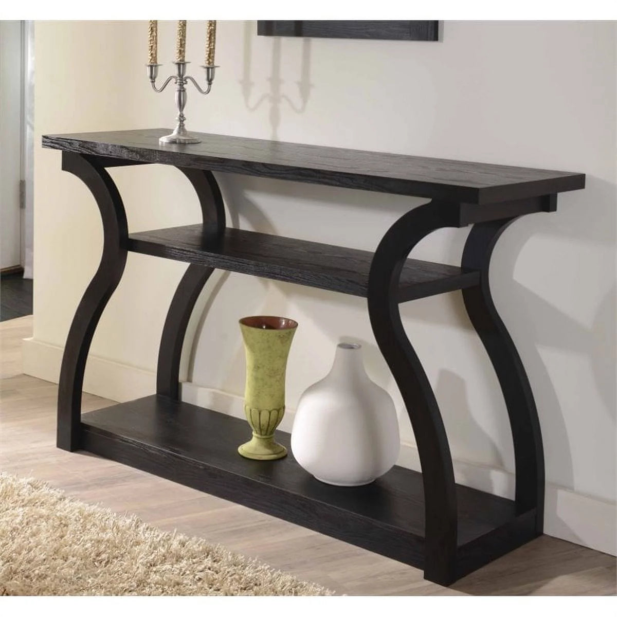 Black MDF and Wood Veneer Console Table C99682