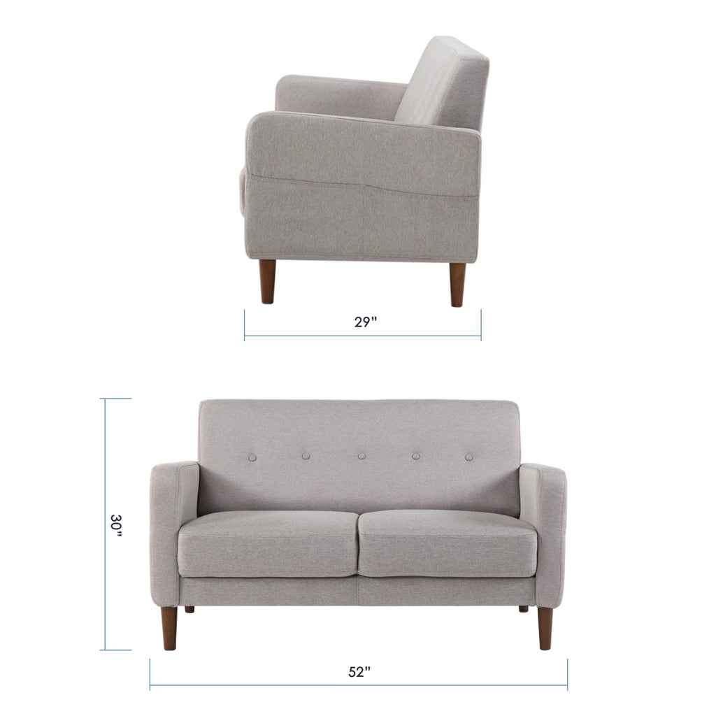 Light Grey Fabric Loveseat with Armrest Pockets L295