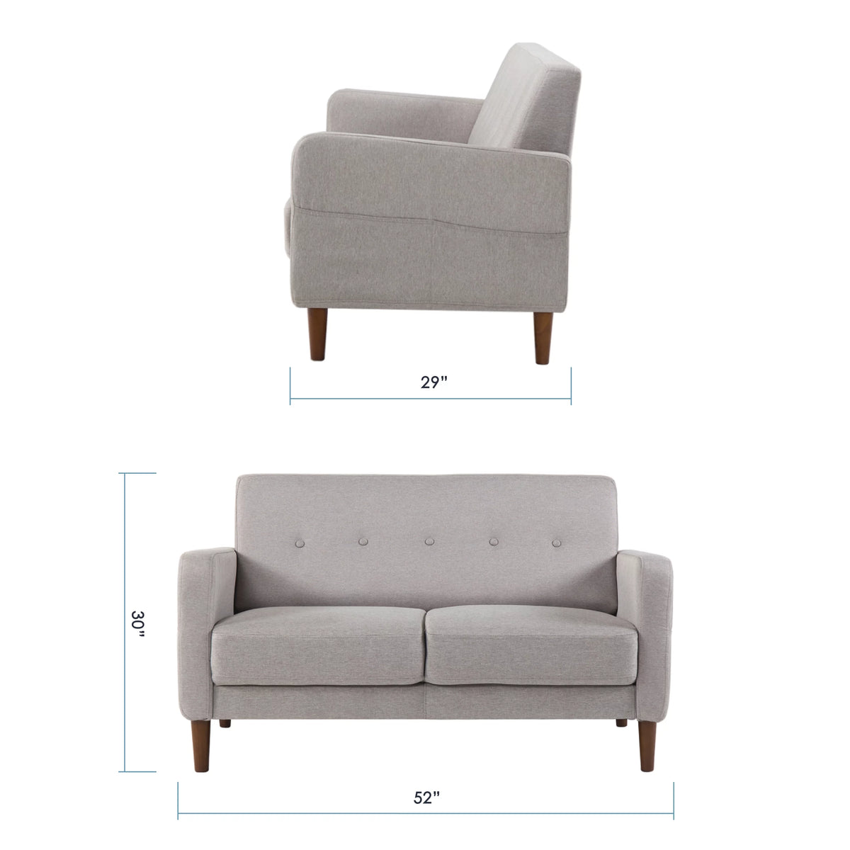Light Grey Fabric Loveseat with Armrest Pockets L295