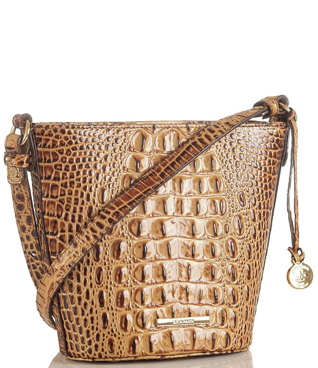 Pecan/Gold Embossed Leather Mini Crossbody U25708