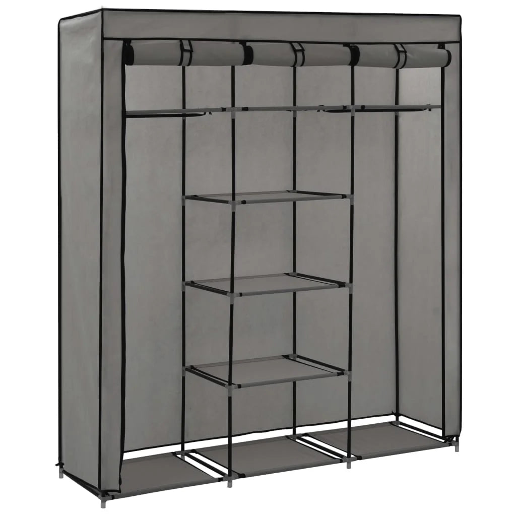 Gray Wardrobe with Compartments and Rods X97393