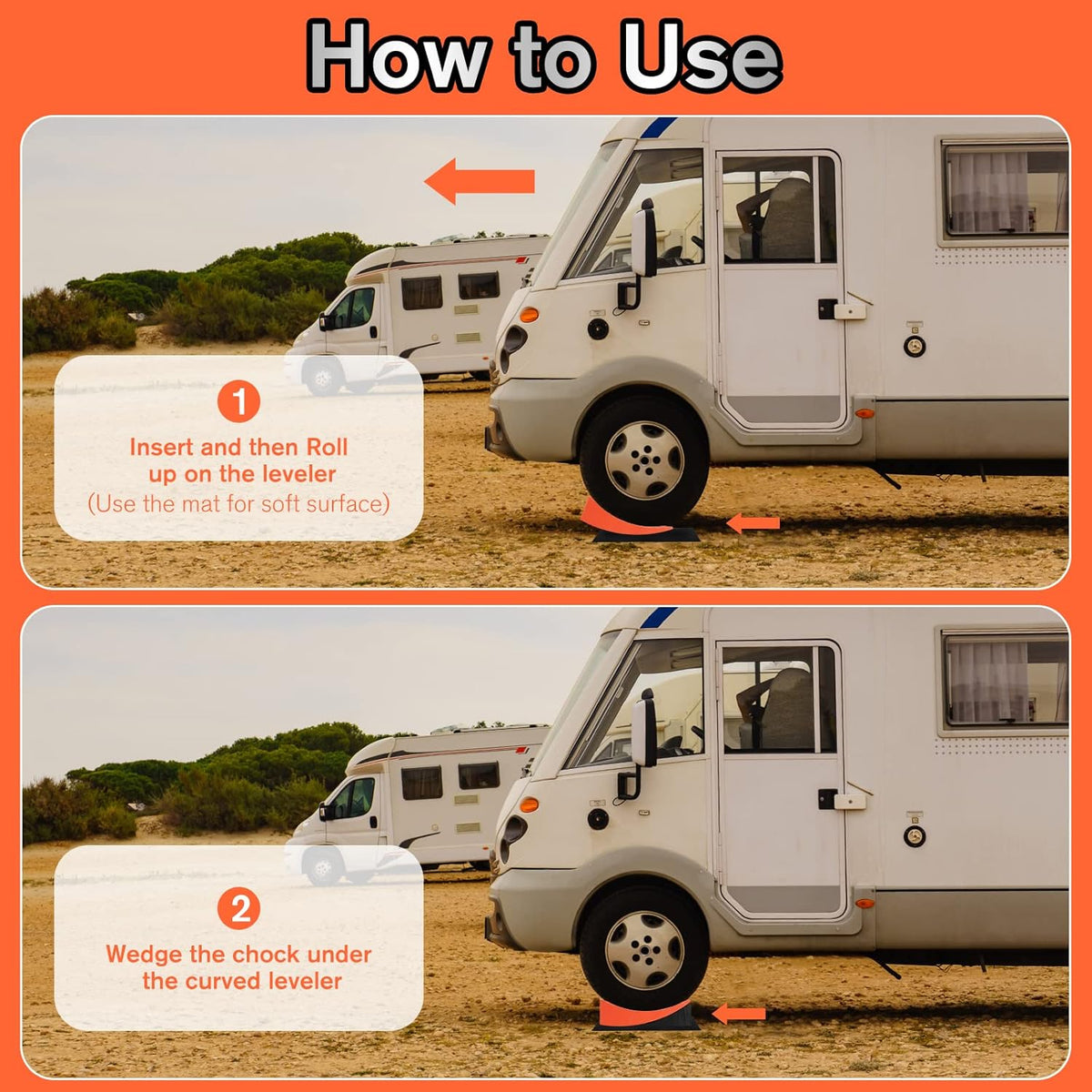 RV Camper Leveler Kit, 2 Packs Heavy Duty Curved RV Leveling Blocks Ramp Wheel Chock D8049