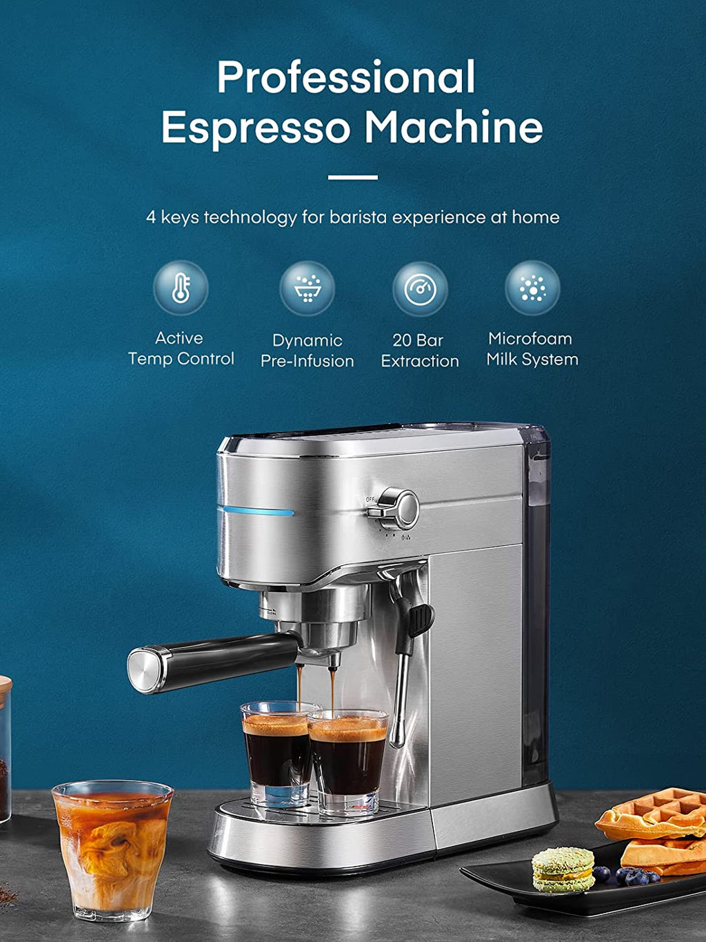 20 Bar Espresso and Cappuccino Maker with Milk Frother Steam Wand Z35629