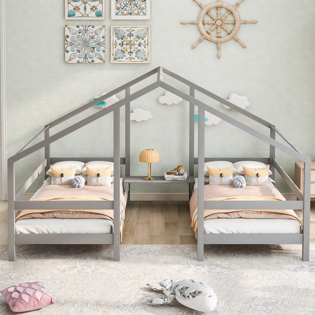 Gray Triangular House Beds with Built-in Table D565