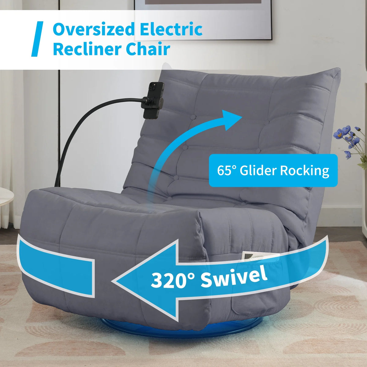 Oversized Swivel Recliner Chair with Voice Control H47462