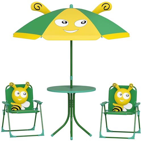 Kids Picnic Table and Chair Set with Foldable Chairs and Umbrella F59289
