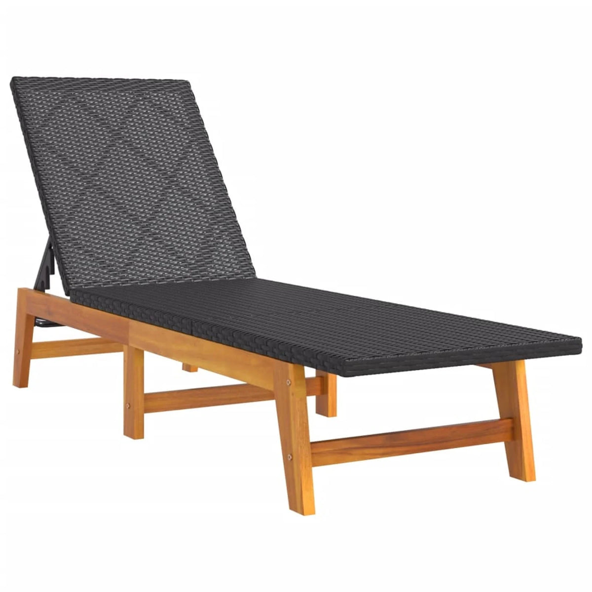 Black and Brown Poly Rattan and Solid Wood Acacia Sun Loungers 2 pcs A740124