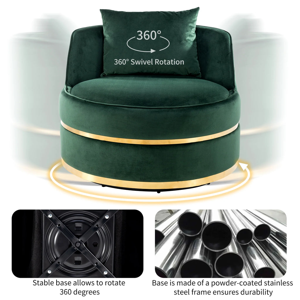 Green Velvet Round Barrel Accent Chair with Seat Cushion C5925