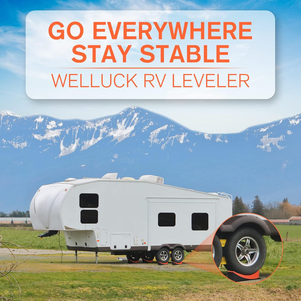 RV Camper Leveler Kit, 2 Packs Heavy Duty Curved RV Leveling Blocks Ramp Wheel Chock D8049