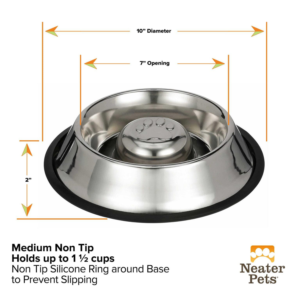 Stainless Steel Slow Feed Bowl Non-Tip & Non-Skid F44825