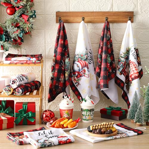 12 Pcs Christmas Kitchen Towels and Dishcloths 14.2 x 21.3 Inch Q5745