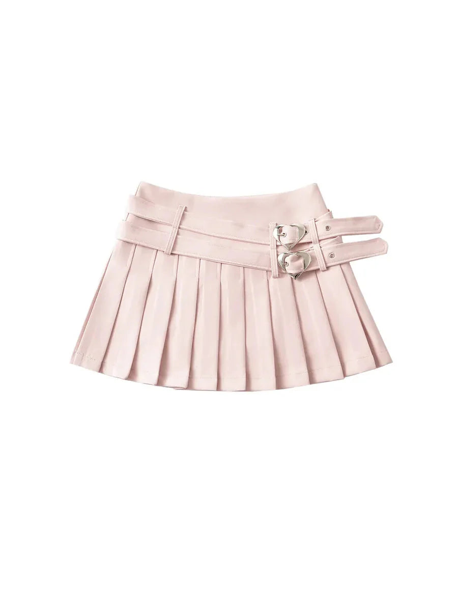 Pleated Heart Buckle Skirt Z863888