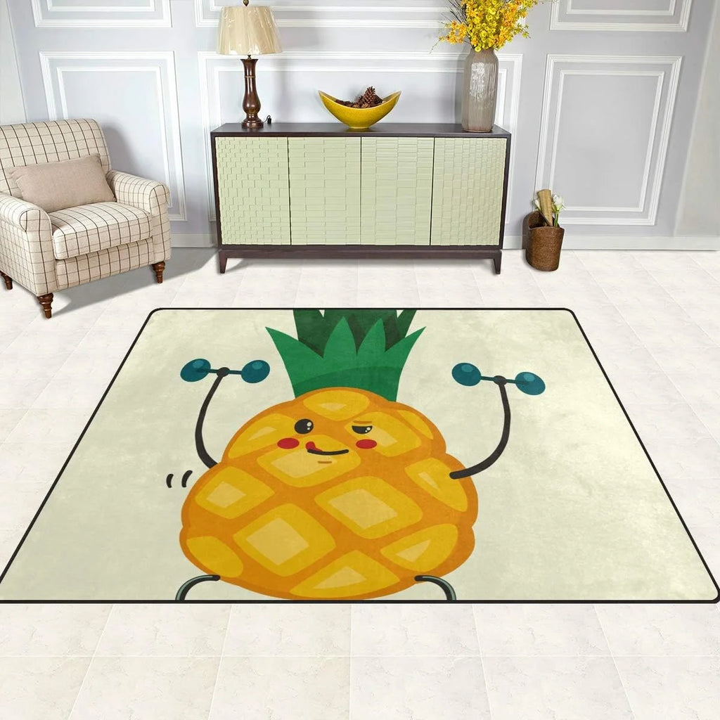 Cute Pineapple Doing Exercises with Dumbbells Lightweight Carpet Mats, 6'8" x 4'10" Area Soft Rugs Floor Mat Rug E563399