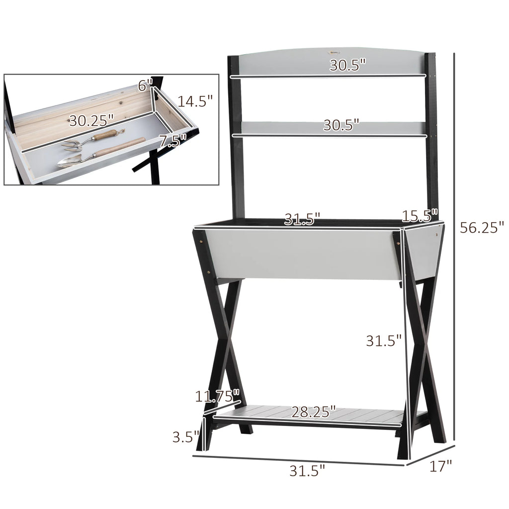 Wood Potting Bench Table with Storage Box H7753