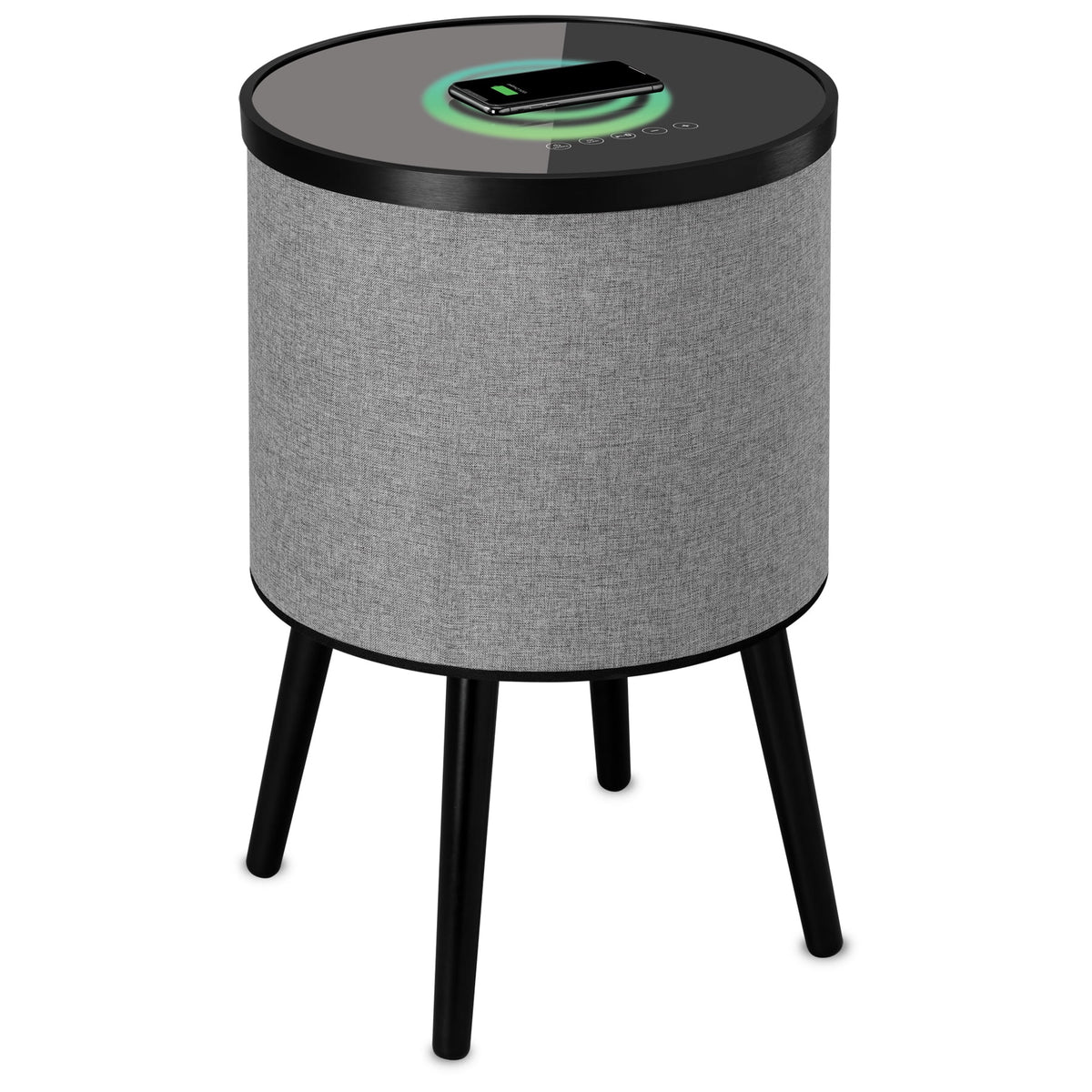 Round Bluetooth Speaker End Table with Wireless Charging, Gray O86936