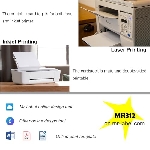 250 Printable Blank Tags with String 2" x 3.5" White Cardstock W253