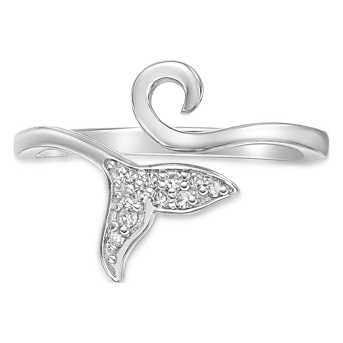 0.04 Carat Natural Diamond Dolphin Tail Open Toe Ring in 925 Sterling Silver N5193