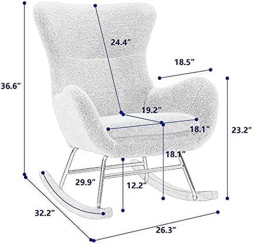 White Velvet Upholstered Glider Rocker Accent Chair with Side Pocket S496