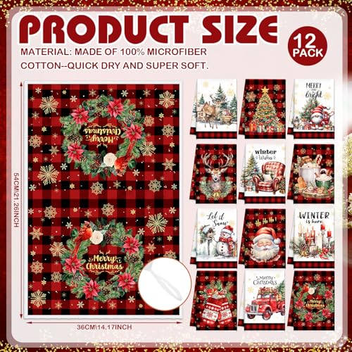 12 Pcs Christmas Kitchen Towels and Dishcloths 14.2 x 21.3 Inch Q5745