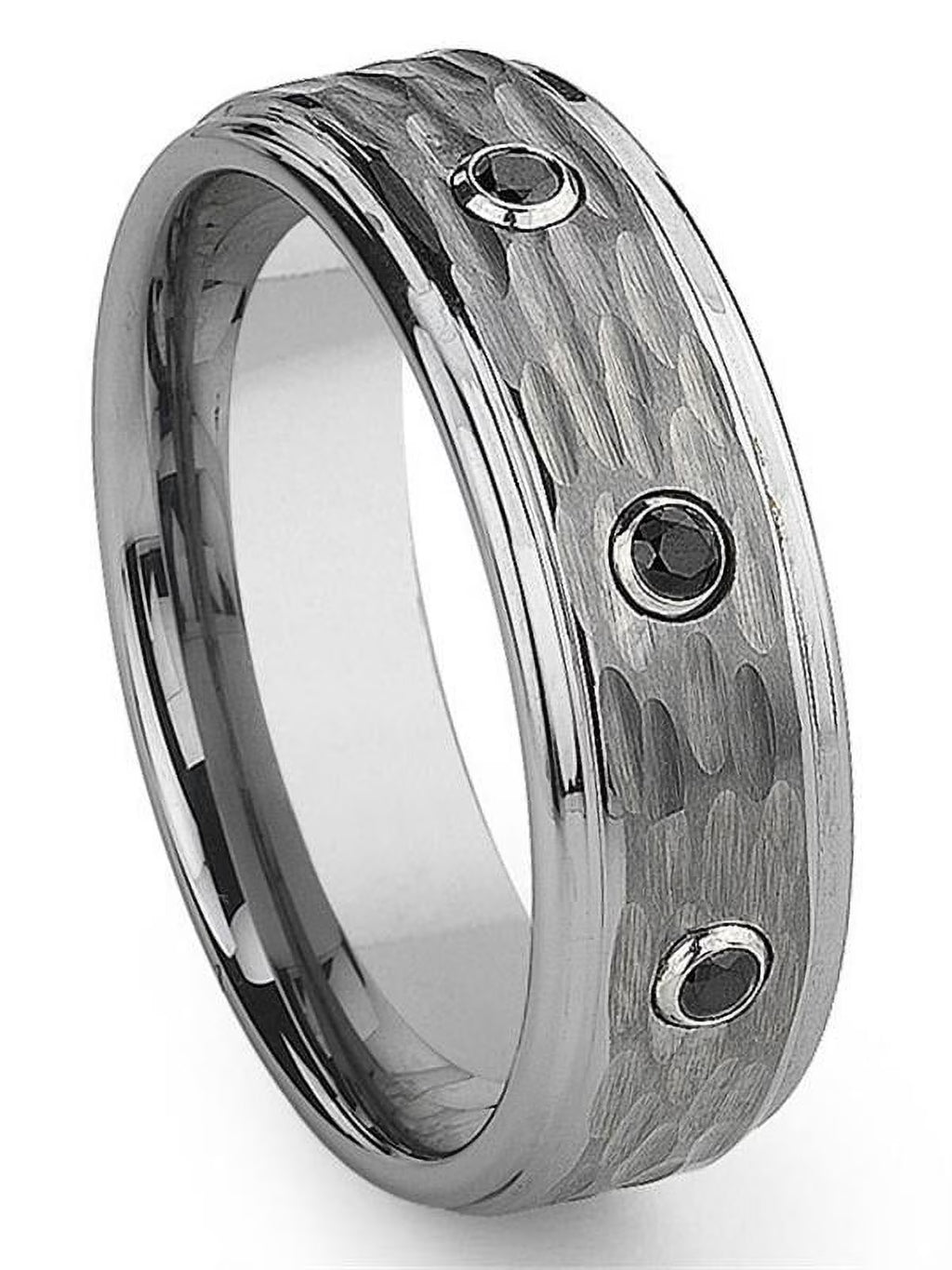 Black Diamond Hammer Finish Comfort Fit Mens Wedding Band Ring Sz 10.0 D1156