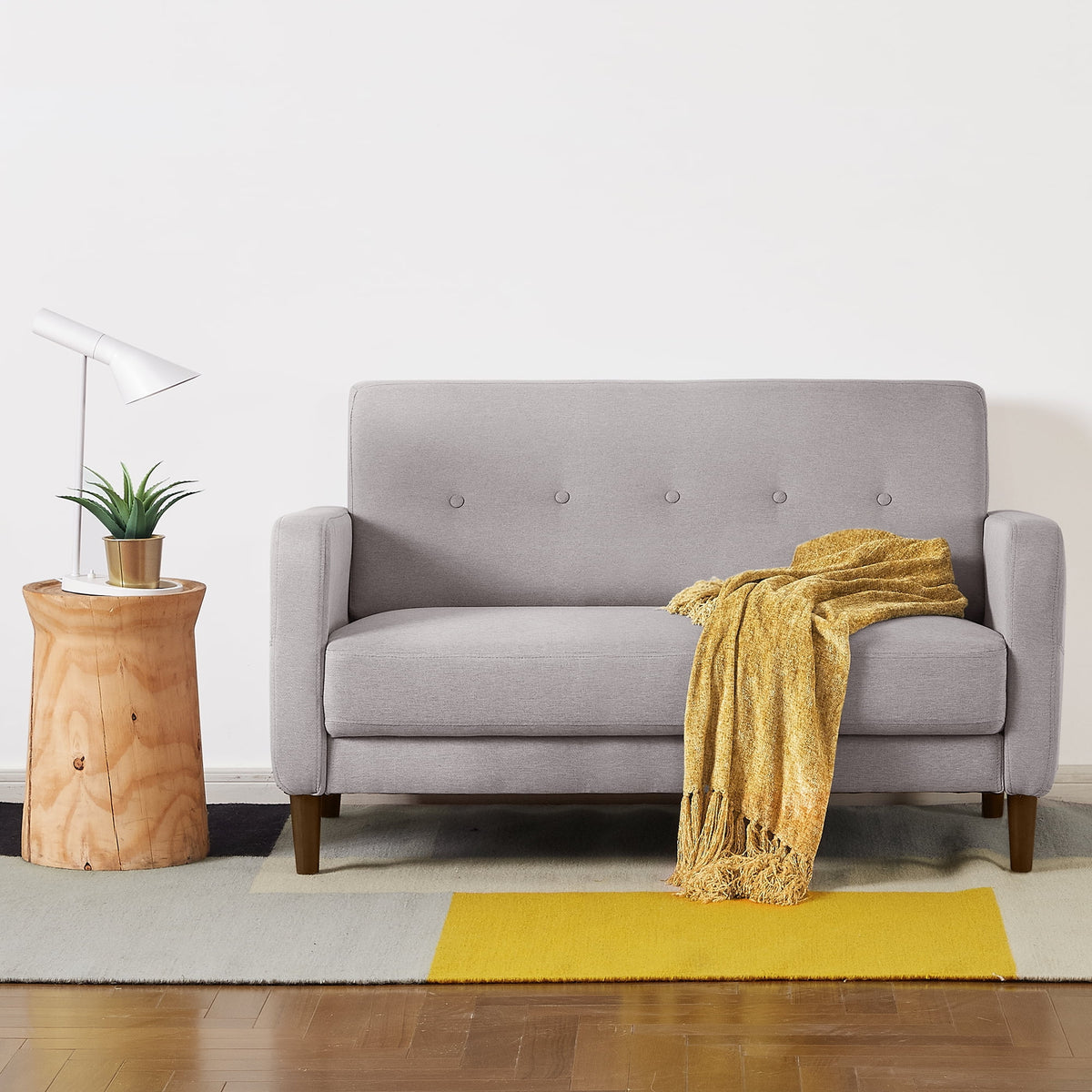 Light Grey Fabric Loveseat with Armrest Pockets L295