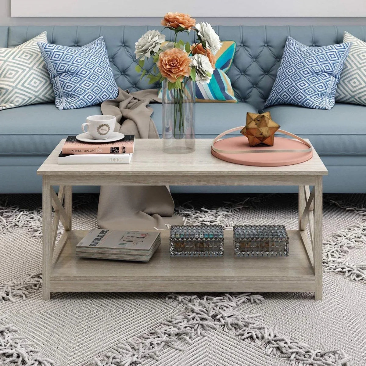 Rustic White Oak Wood Coffee Table B4215