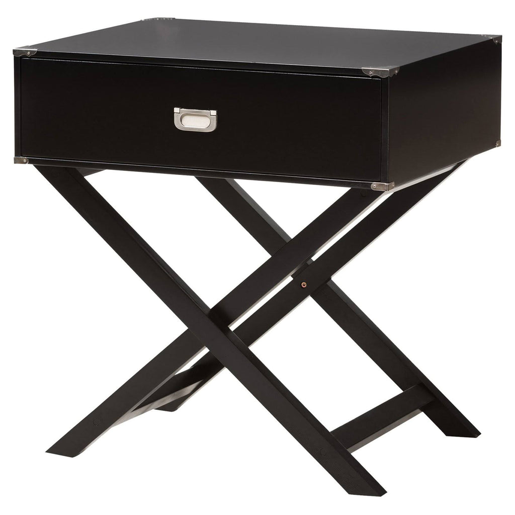 Black 1-Drawer Wooden Bedside Table Y840436