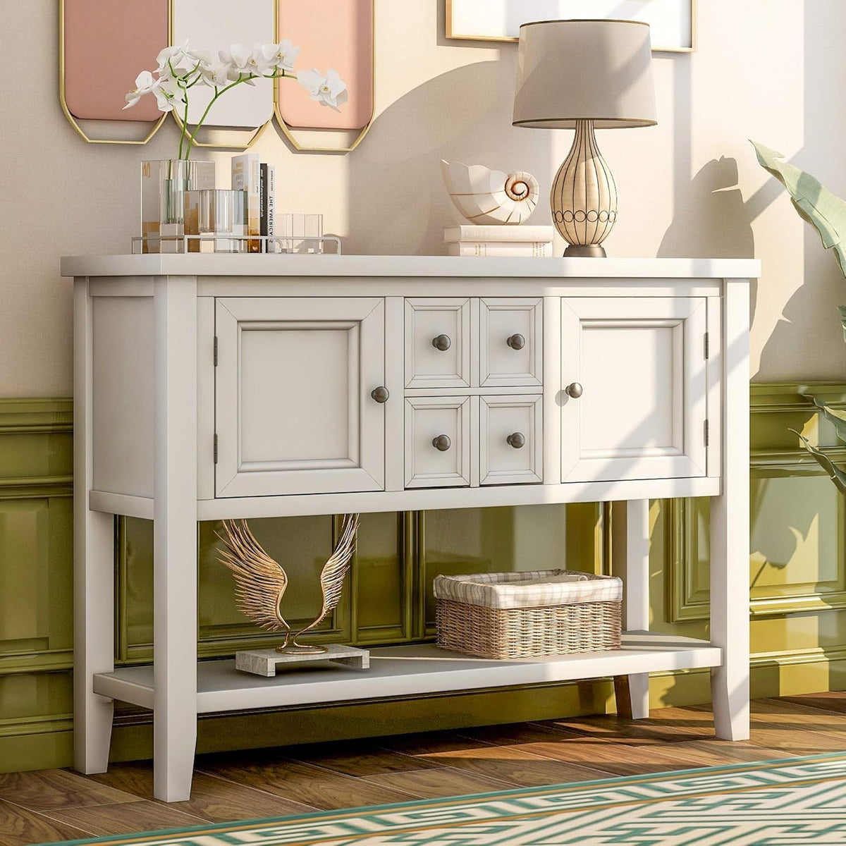 Antique Gray Console Sofa Table with Storage Drawers C1137