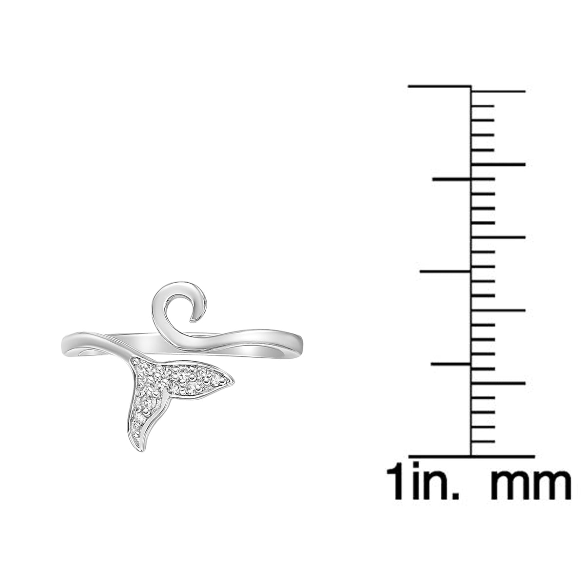 0.04 Carat Natural Diamond Dolphin Tail Open Toe Ring in 925 Sterling Silver N5193