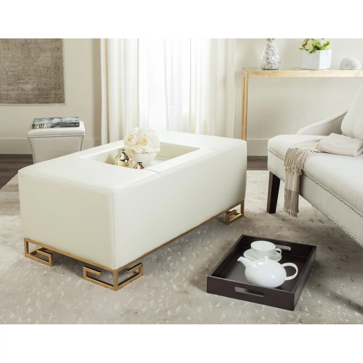 Faux Ostrich Tray Ottoman Q9711