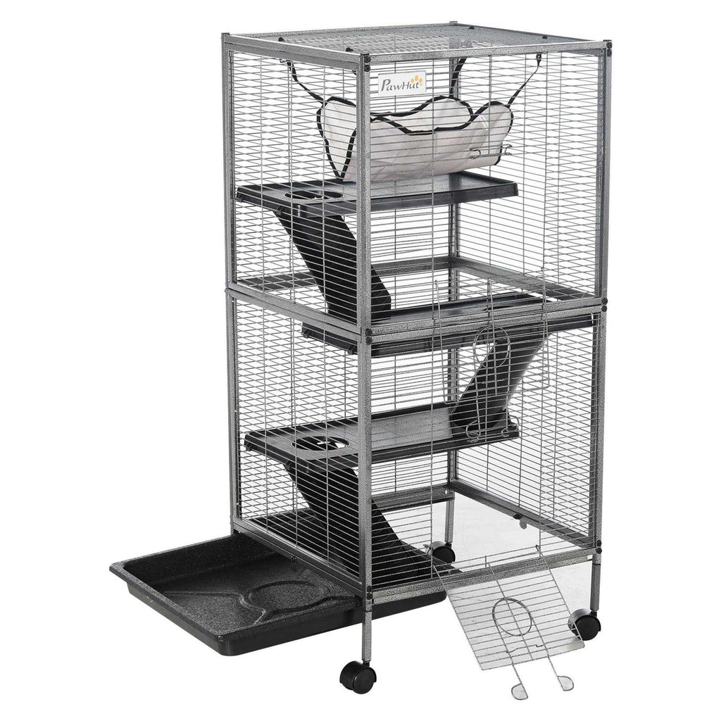 Small Animal Cage with Wheels, Hammock, 4 Platforms and Removable Tray N387742