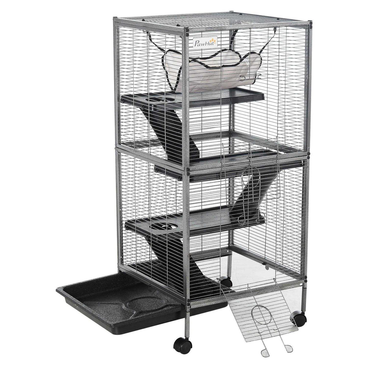 Small Animal Cage with Wheels, Hammock, 4 Platforms and Removable Tray N387742