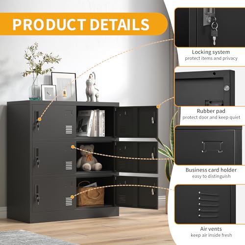 6 Door Black Metal Storage Locker P6254