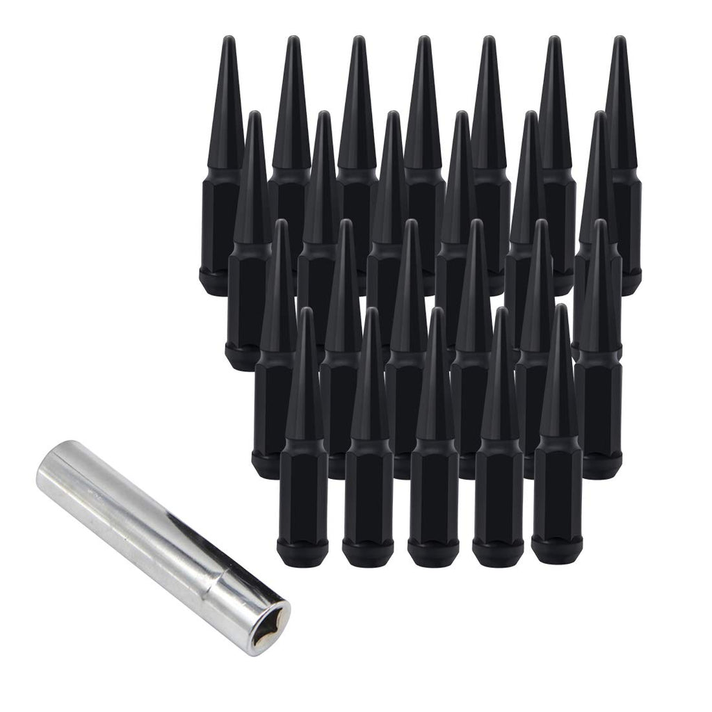 24 x Black M14x1.5 Solid Metal Wheel Spike Lug Nuts S7174