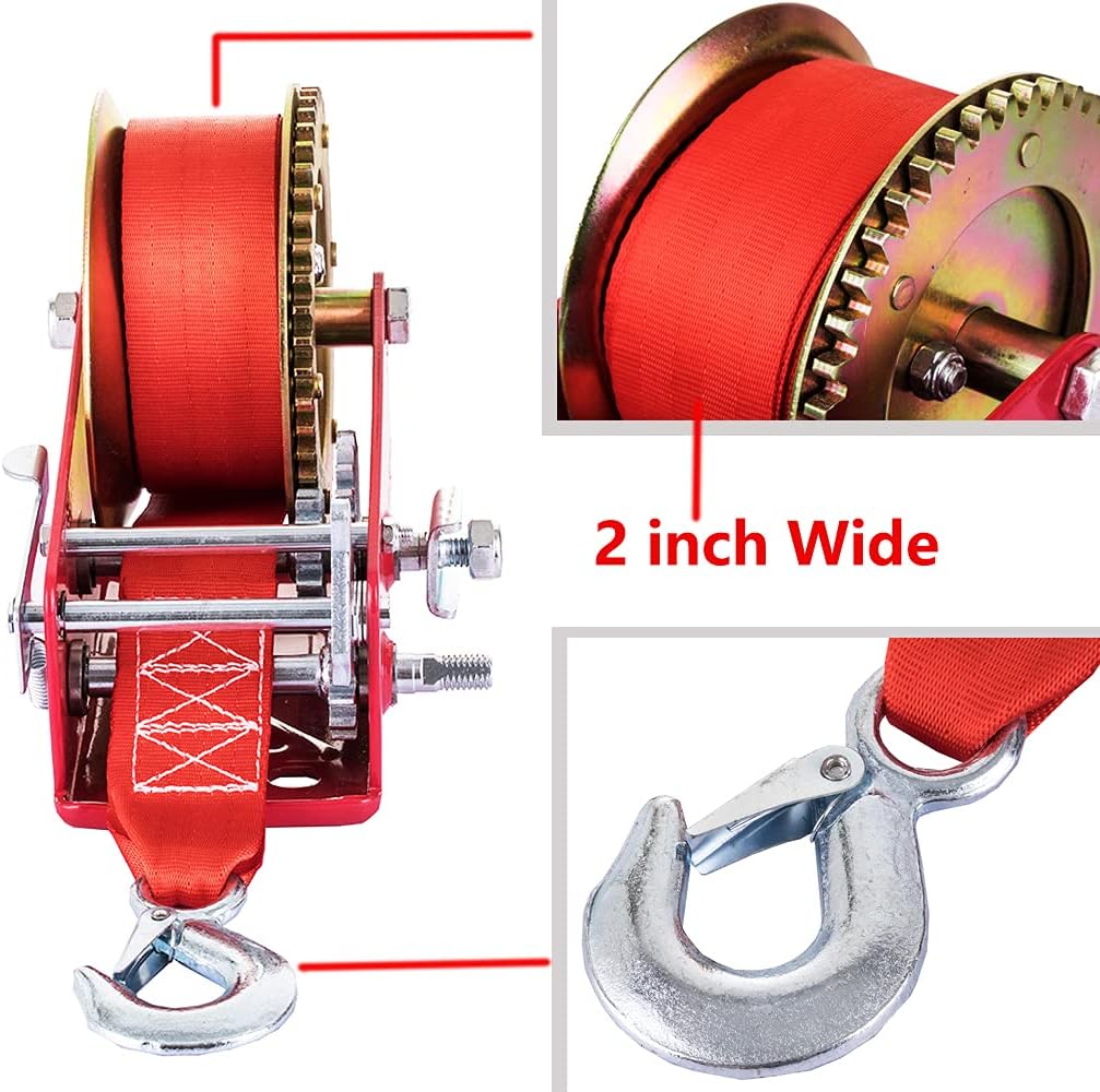 Heavy Duty 3500lbs Manual Crank Towing Winch with Nylon Strap, Pack of 2 G6993
