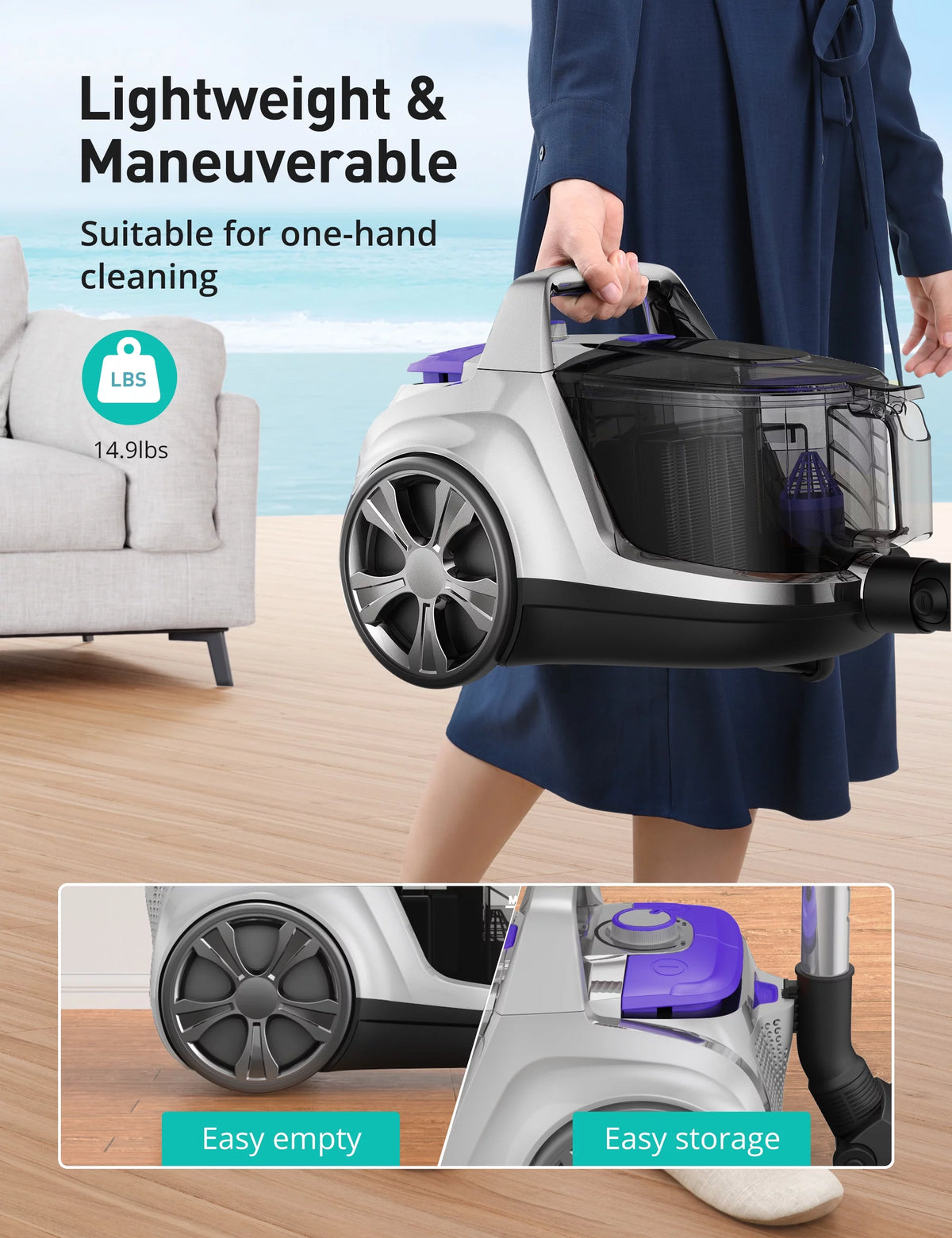 1200W 3.6QT Bagless Canister Vacuum Cleaner P48863