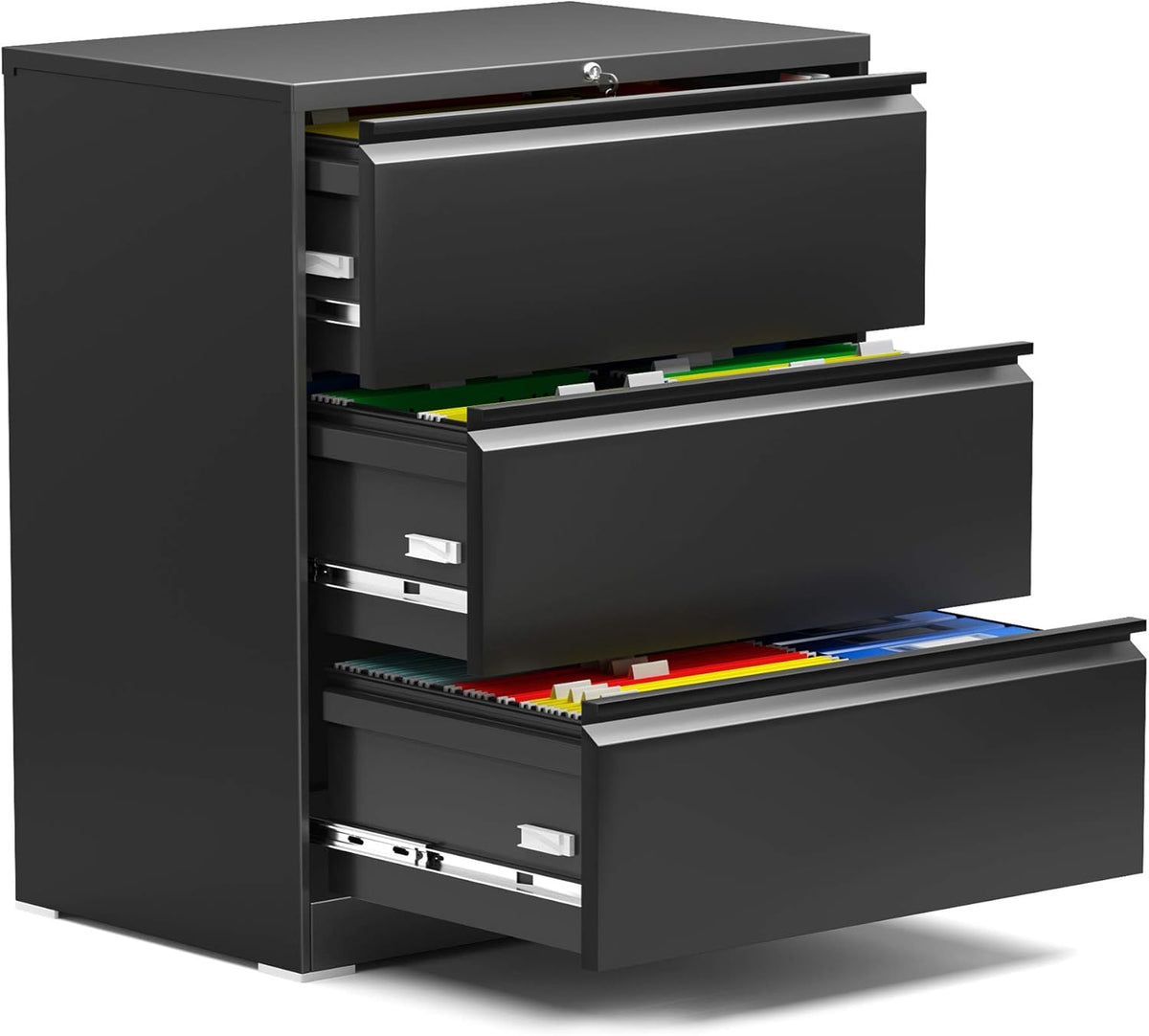 Black Steel Lateral File Cabinet with 3 Lockable Drawers N154024
