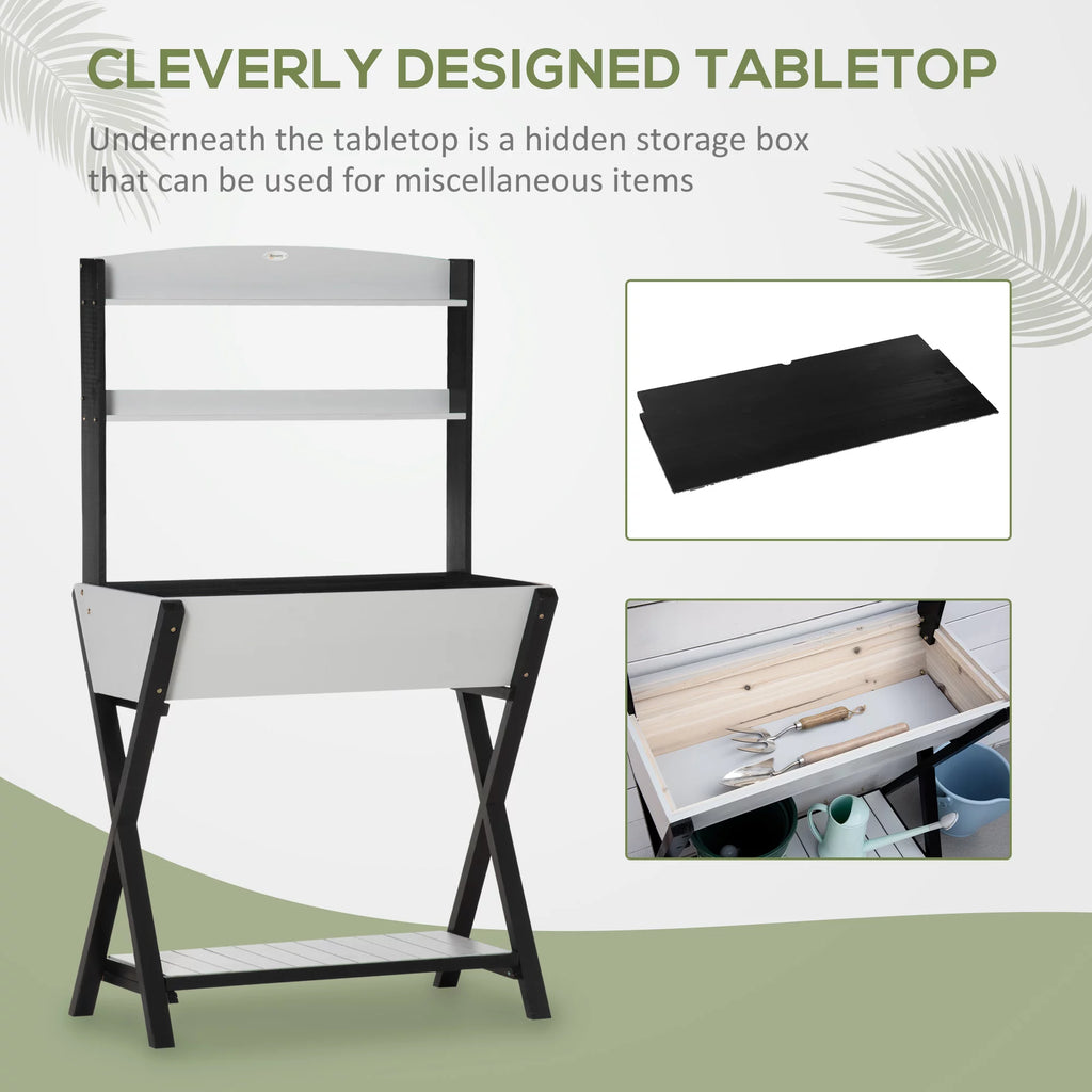 Wood Potting Bench Table with Storage Box H7753