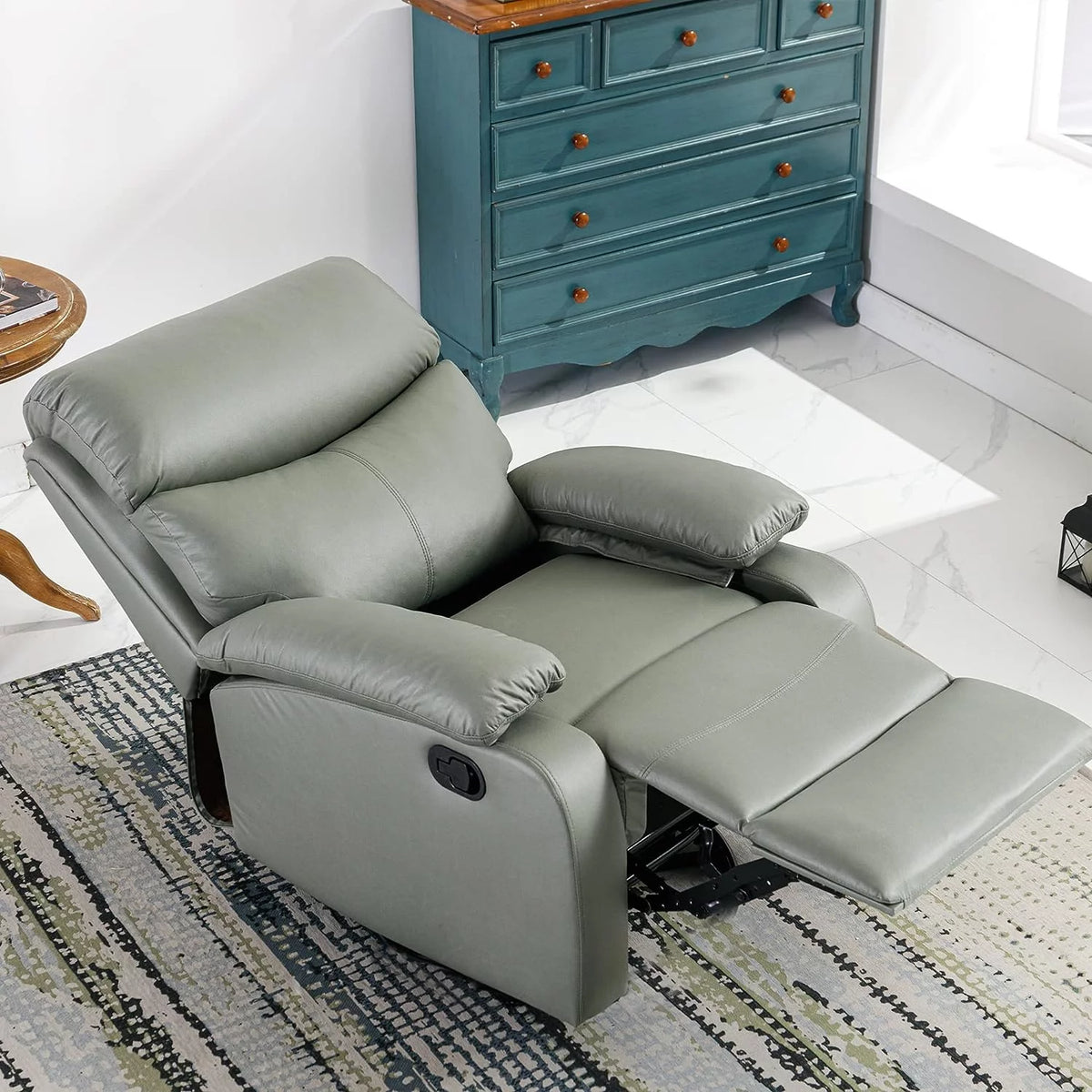 Green Micro Leather Manual Recliner Chair with Footrest T96270
