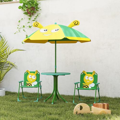 Kids Picnic Table and Chair Set with Foldable Chairs and Umbrella F59289