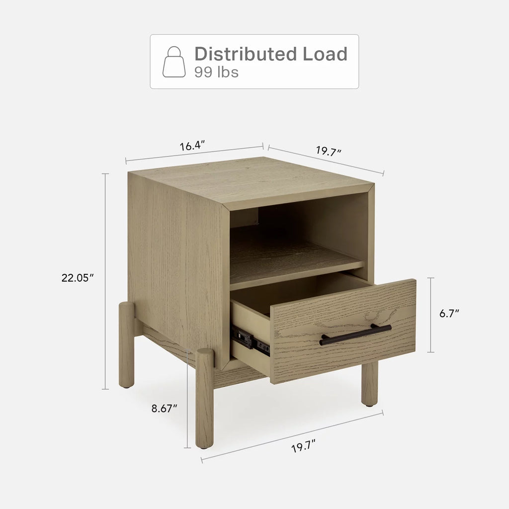 Oak Finish 1 Drawer Solid Wood Nightstand Y142021