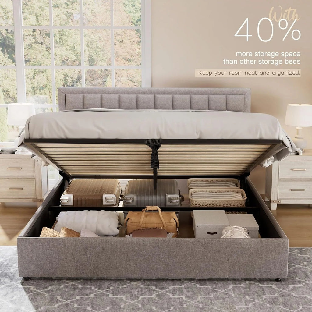 King Size Lift Up Storage Upholstered Platform Bed Frame K59391